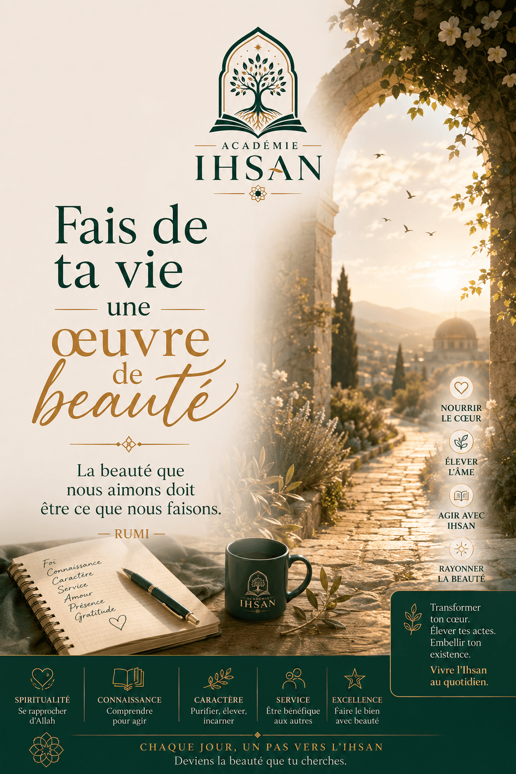 🌿 Fais de ta vie une œuvre de beauté « La beauté que nous aimons doit être ce que nous faisons. » — Rûmî